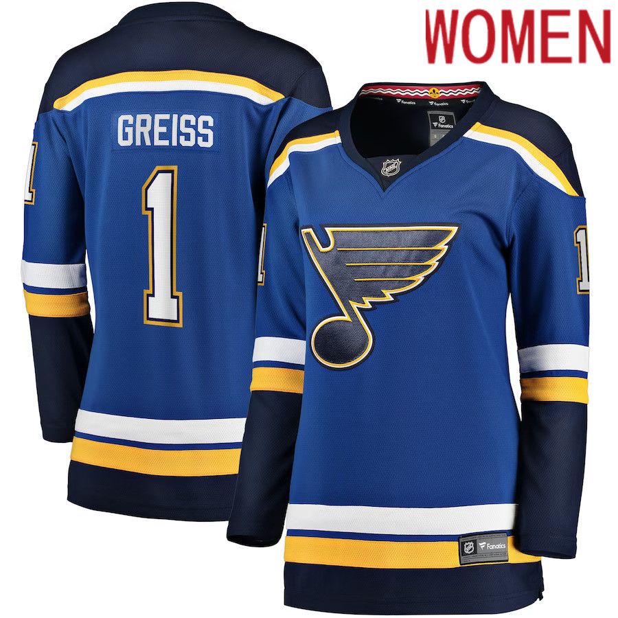 Women St. Louis Blues #1 Thomas Greiss Fanatics Branded Blue Home Breakaway Player NHL Jersey->women nhl jersey->Women Jersey